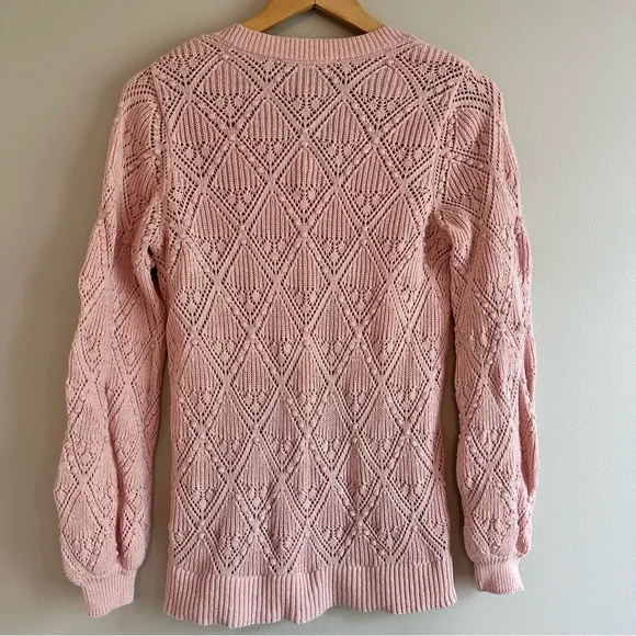 LOFT Bobble Pointelle Scoop Neck Sweater, Pink, Women’s Size Small - Picture 5 of 8